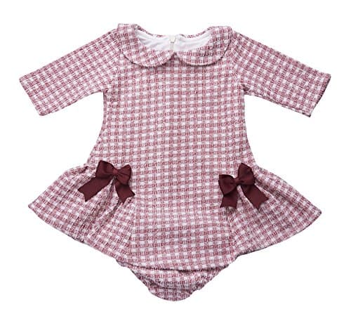 Infant & Baby Girl Long Sleeve Plaid Dress- Party Burgundy Fall Winter Special Occasion