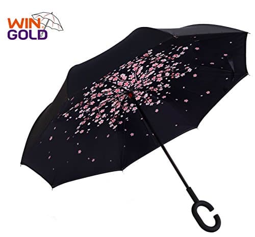 wingold Inverted Umbrella Double Layer Umbrella Reverse Umbrella for Car and Outdoor Use Windproof and UV Protection Big Straight Umbrella Folding for Women/Men.