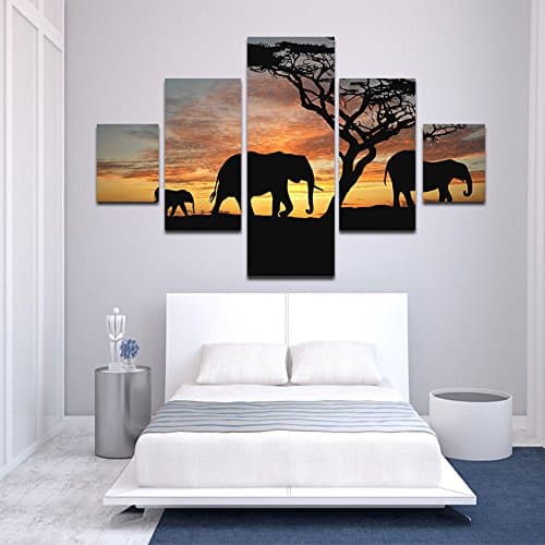 Unframed Modern Oil Painting Elephants At Sunset Huge Wall Decor Art On CanvasS