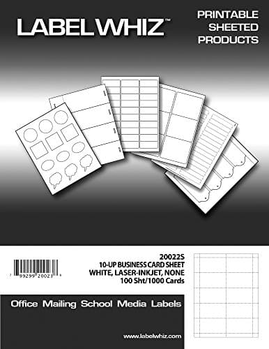 LabelWhiz Business Cards for Laser and Inkjet Printers, 2 x 3.5 Inches, 10 Cards per Sheet, 100 Sheets, White (20022S)