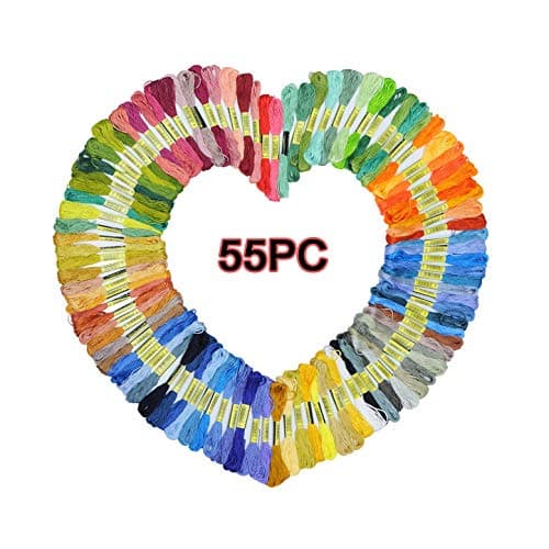 Premium Rainbow Color Embroidery Floss - Cross Stitch Threads - Friendship Bracelets Floss - Crafts Floss - 55 Skeins Per Pack and Free Set of Embroidery Needles (A)