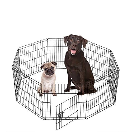 SmithBuilt Crates 8 Panel Metal Wire Popup Portable Fence Playpen Folding Exercise Yard with Door and Carry Bag, 24-Inch High, Black