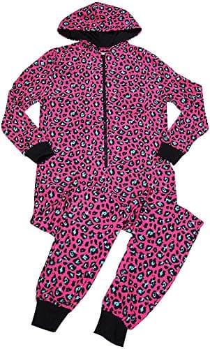 B O P J - Ladies Leopard Cozy Hooded Micro Fleece Sleep Onesie PJ, Pink 38703-Large