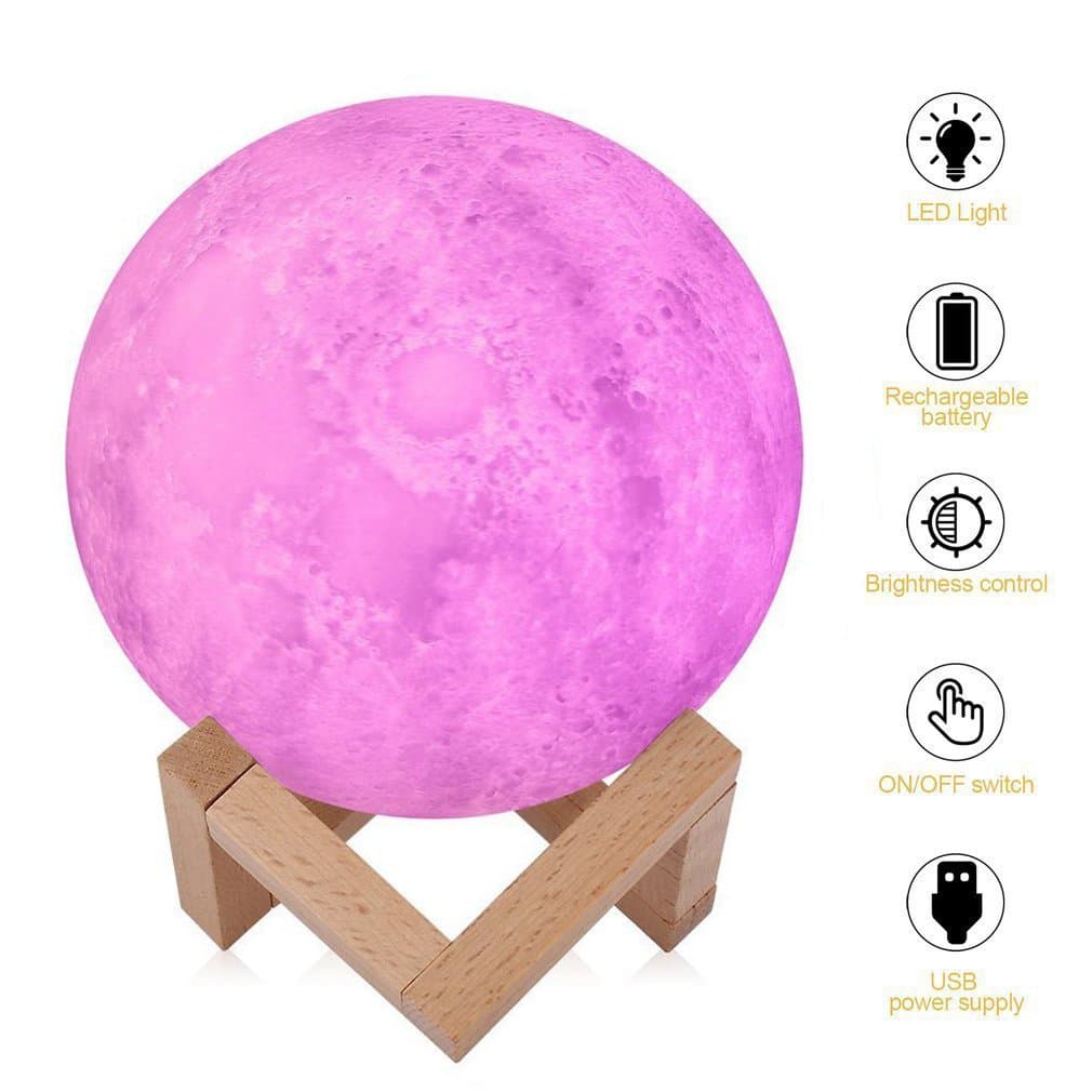 Moon Lamp 3D Printing LED Night Light with Dock, GreensKon Creative Moon Light Unique Design Warm and Cool 16 Colors remote control Dimmable Brightness Adjustment Best Home Decorative and Romantic Gifts(12cm / 4.72in)