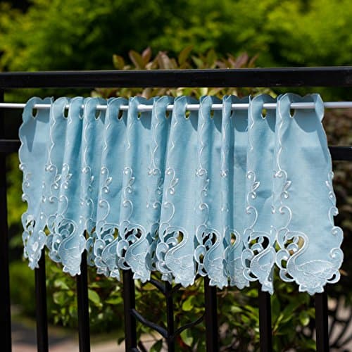 WeMay Panel Embroidery Pastoral Style Cafe Curtain Kitchen Curtain Floral Window Valance,18X60 inch (Blue Swan)