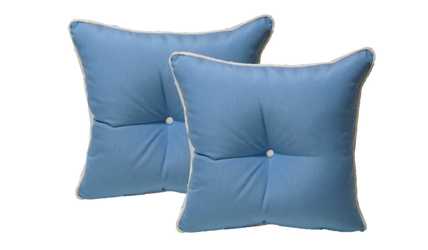 Resort Spa Home Decor Set of 2 - Indoor/Outdoor 20" Square Decorative Throw/Toss Pillows - Sunbrella Canvas Air Blue with White Cording/Piping and Buttons