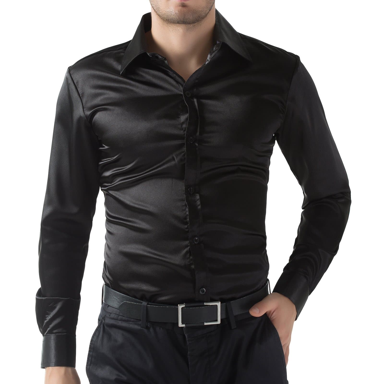 PAUL JONES Men's Slim Fit Casual Button Down Shirt Black Size S