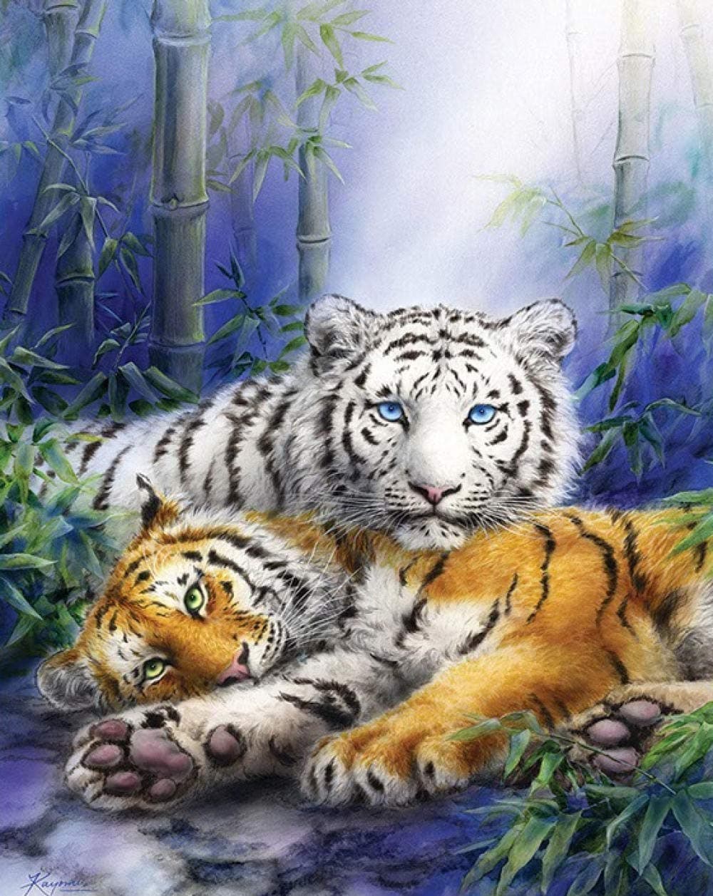 5D Diamond Painting Animal White and Yellow Tiger Rhinestone Full Drill Painting Embroidery Cross-Stitching Set Mosaic Canvas Art Home Wall Decor Arts and Crafts 12x16 inch (Frameless)