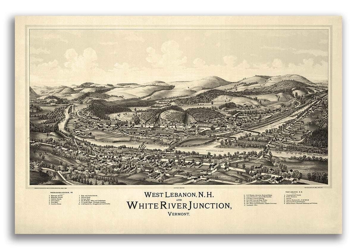 Magnet West Lebanon New Hampshire 1889 Historic Panoramic Town Map Magnet Vinyl Magnetic Sheet for Lockers, Cars, Signs, Refrigerator 5"