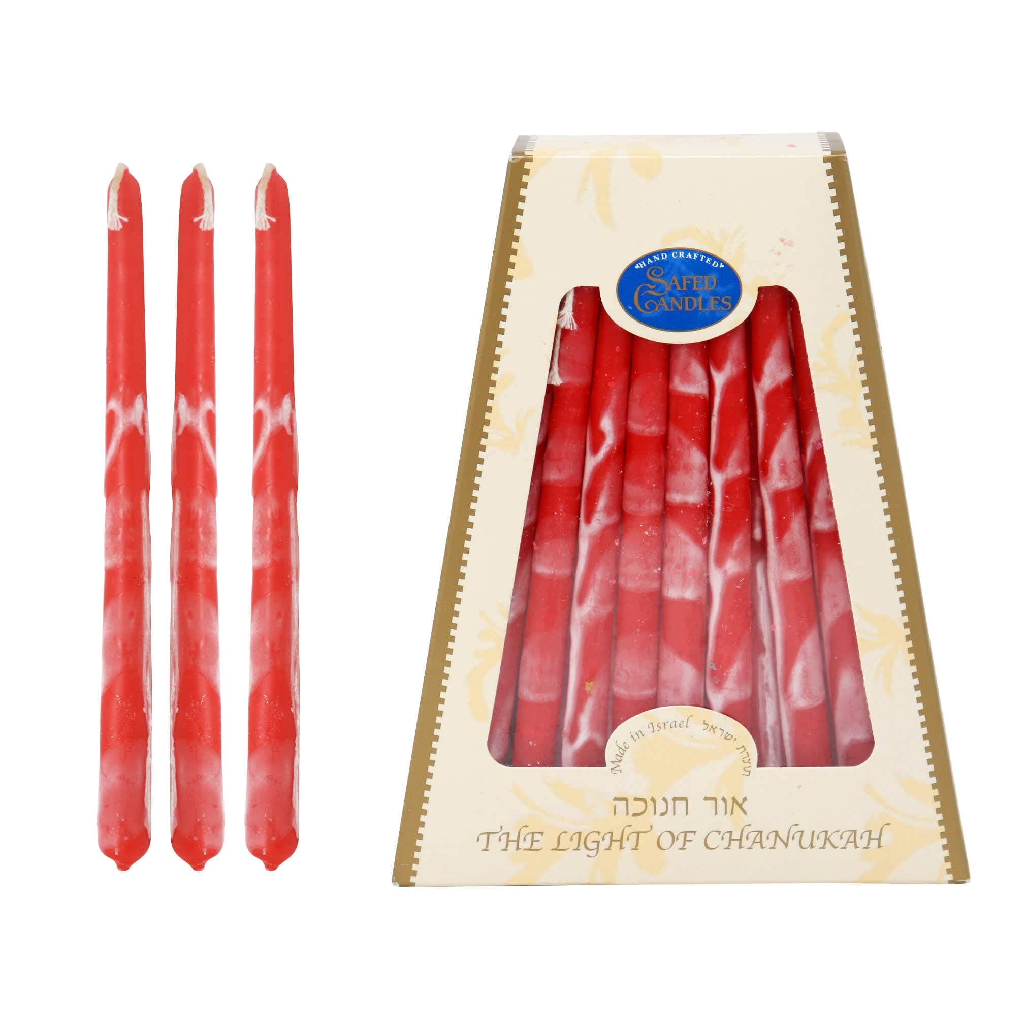 Hanukkah Candles - by Safed Candles, Handcrafted in Israel, Box of 45 - Fits Most Menorahs - Premium, Kosher, Dripless, Wax, for Chanukah (Red)