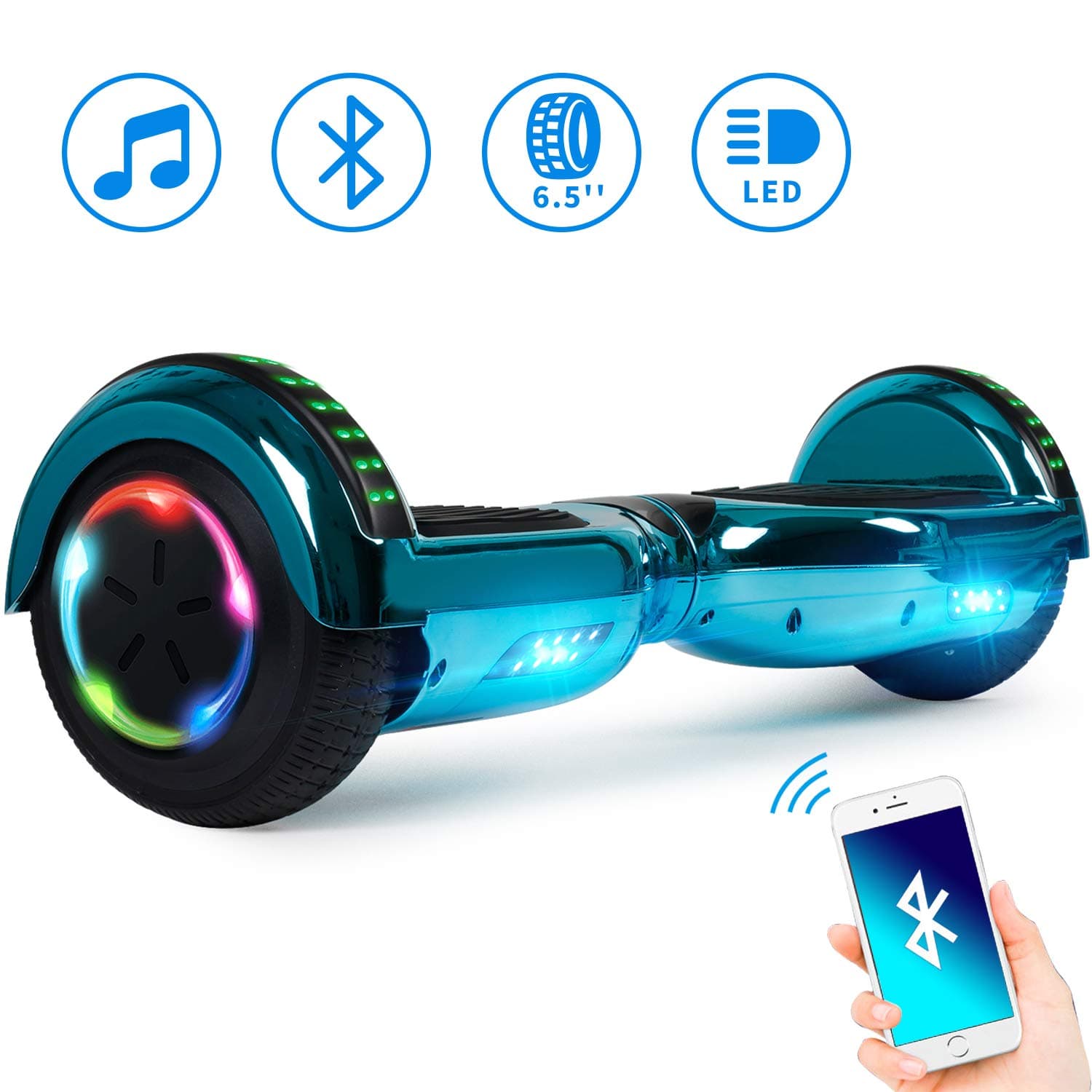 Spadger Hoverboard UL 2272 Certified Flash Wheel 6.5" Hoverboard with LED Light Self Balancing Wheel Electric Scooter