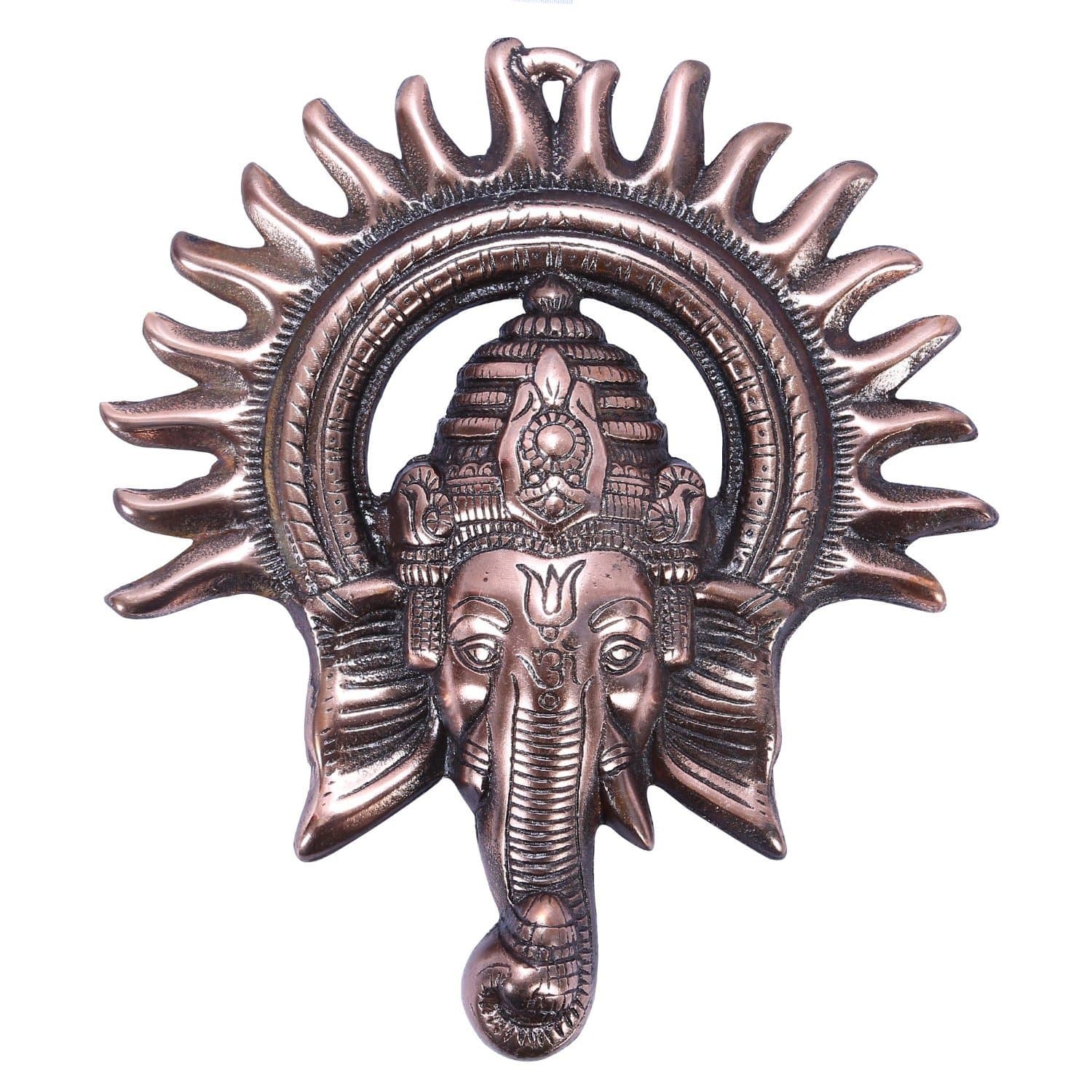 The Hue Cottage 'Handmade God Ganesha Face Mask Wall Hanging Statue' Hindu Lord, by Copper Metal Figurine Idol Sculpture, for Home Decoration Showpiece & Gifting - 9 x 7.5 Inches