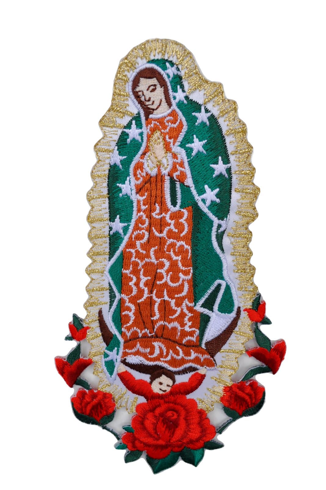 Christening Virgin Mary My Lady of Guadalupe Baptism Embroidered Iron On Patch (Gold no Word 6.5"x3.5")