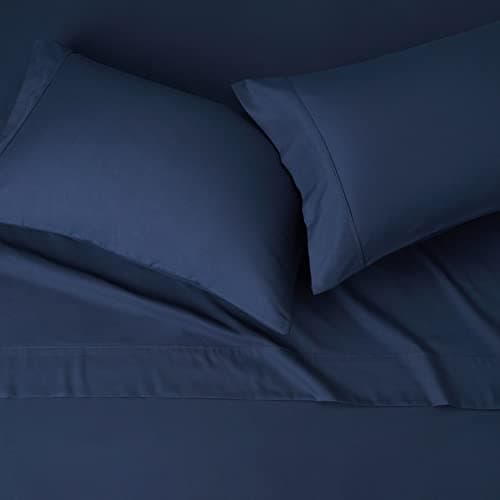 AmazonBasics Microfiber Sheet Set - Solid,(Includes 1 bedsheet, 1 Fitted Sheet with Elastic, 2 Pillow Covers) King, Navy Blue