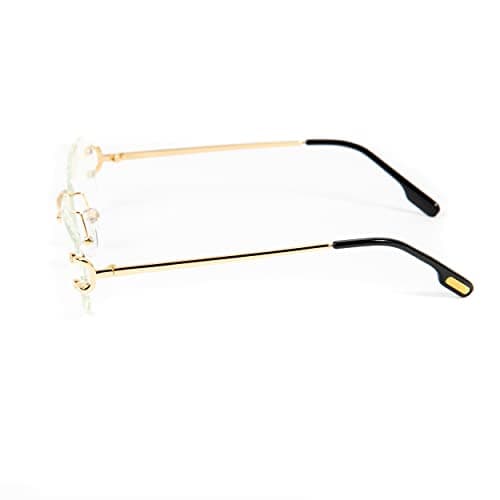 Street Knitted Rectangular Unisex Rimless Gold Wire Frame Luxury Trendy Old School Retro 90's Frameless Gem Cut Clear Lens Hip Hop Diamond Cut Eye Glasses For Men Women