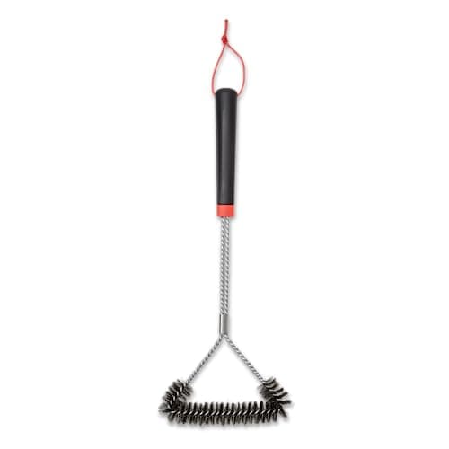 Weber Three-Sided Stainless Steel Grill Brush for Cleaning Outdoor Grill, 18 Inches, Black