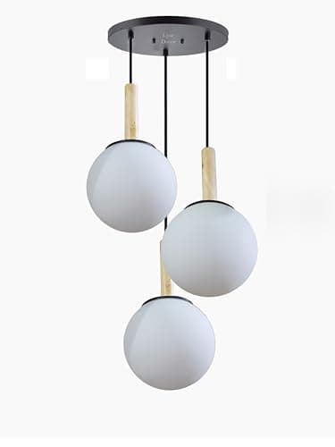 Lyse Decor Hanging Wood & Glass Ceiling Lamps, Hanging Room Lights for Bedroom, Dining Table Lights, Living Room Lamps and Decorative Lamps (White Shade)