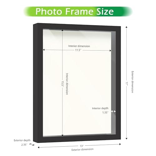 FrameWorks 12†x 16†Black Wooden Shadow Box Frame – Soft Felt Back, Tempered Glass, and Included Elegant White Ball Push Pins