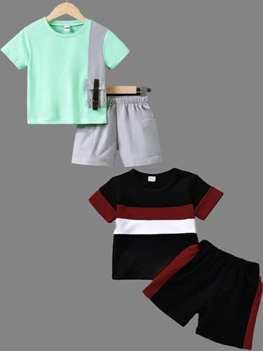 LOFN Stylish Printed Kids Clothing Sets baby boy dress baby girl dress Pack of 2 (T73CG-T33MR)