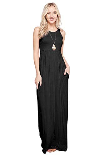 Sportoli Maxi Dresses for Women Solid Lightweight Long Racerback Sleeveless W/Pocket