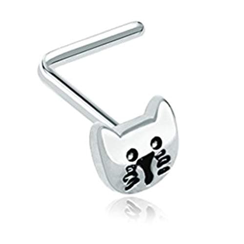 Inspiration Dezigns 20G Kitty Cat Face L-Shape Nose Ring (Sold Individually)