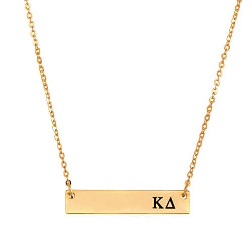 Kappa Delta 24K Gold Plated Horizontal Bar Necklace Greek Sorority Letter with Adjustable Chain KD