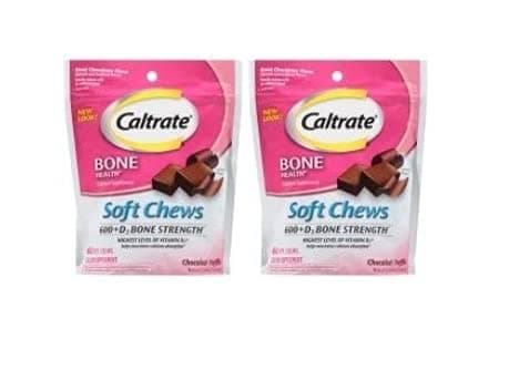 Caltrate Bone Health 600+D3 Bone Strength Chocolate Truffle Calcium Supplement Soft Chews 60 ct Pouch (pack of 2)