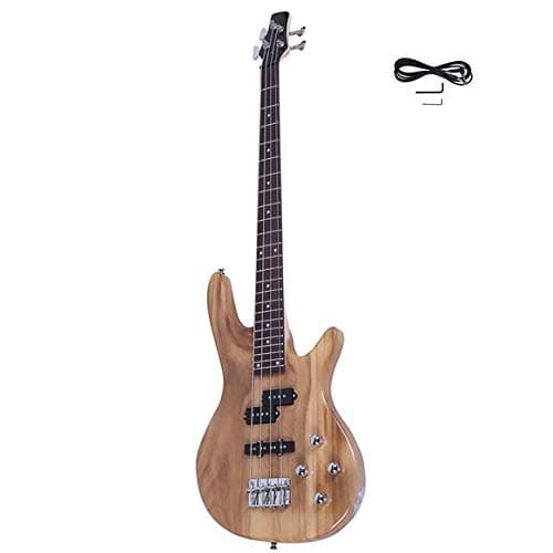 Layee Electric Bass Guitar, Starters Electric Guitar Full Size 4 String Package with Power Wire, Wrench Tool, Burlywood