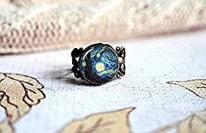 Van Gogh The Starry Night Adjustable Ring Antique Bronze. Choose Your Finish