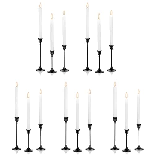 Nuptio Black Candle Holder Candlestick Holders 15 Pcs Candle Sticks Holder Metal Tapered Candle Holder, Taper Candle Holders for Wedding Christmas Party Celebration Mantel Dinner Home Decoration