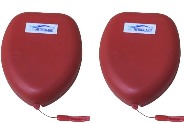 Pocket CPR Medical Rescue Resuscitator Mask With Hard Case Cover (Adult) Detachable Single Valve Pocket Resuscitator with Hard Case and Wrist Strap Kit, Red Combo, Pack of 2