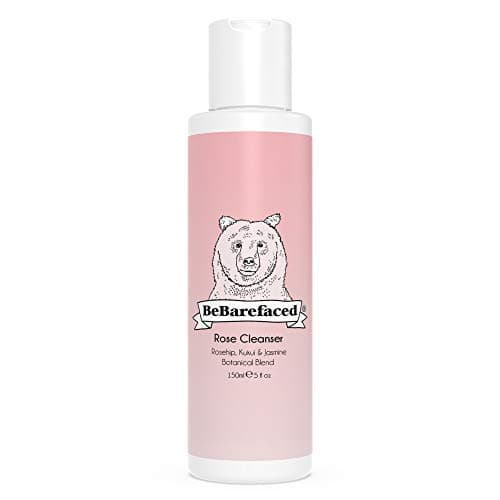 BeBarefaced Natural Rose Cleanser - Vegan Face Wash for Dry Skin - Anti-Ageing with Vitamin A, C & E to Hydrate & Target Wrinkles For a Youthful Glow - Removes Makeup - Essential Oils Rosehip & Kukui