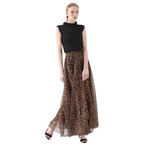 CHICWISH Women's Floral Watercolor Flower Maxi Floral Chiffon Slip Skirt