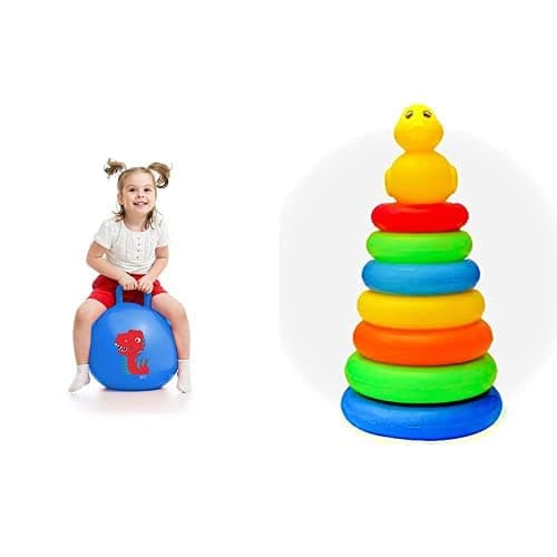 Storio Sit and Bounce Rubber Hop Ball for Boys Girls Toys, 17 Inches Ball for Kids (Multi Colour) Educational Learning Stacking