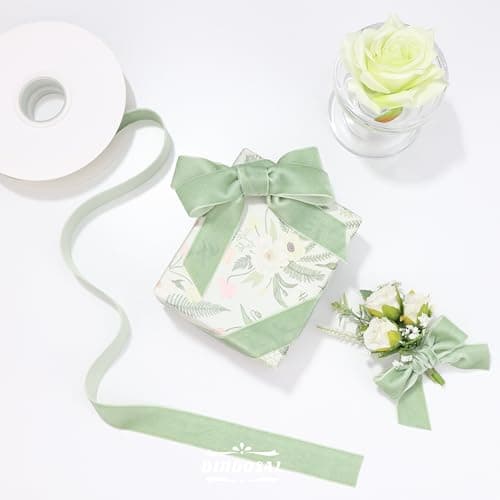 Sage Green Velvet Ribbon 1 Inch Single Face Velvet Sage Green Christmas Ribbon for Tree Decorations, Gift Wrapping, Hair Bows, Choker, Wedding, Cafts, Bouquets, Baby Shower - 10 Yards