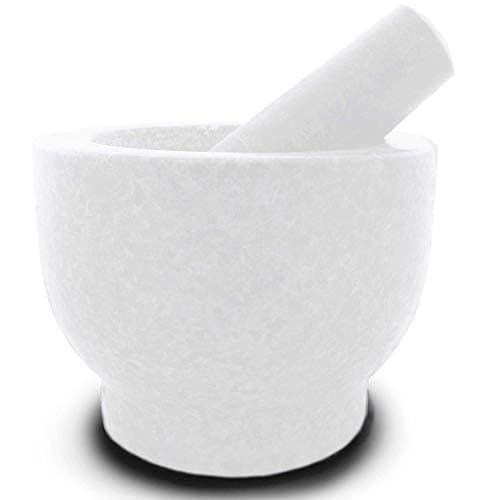 Mortar and Pestle Made of Marble for the Kitchen Make and Serve Dishes Right At The Table Beautifully. Bonus Include: Avocado Slicer.