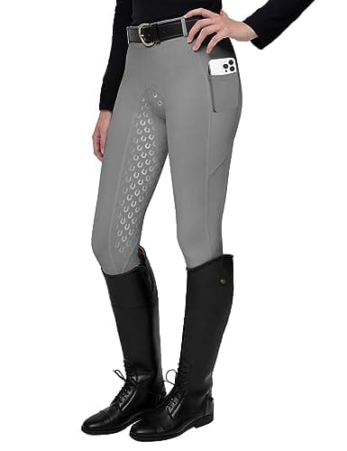 FitsT4 Sports Women's Full Seat Riding Tights Active Silicon Grip Horse Riding Tights Equestrian Breeches, Grey, M