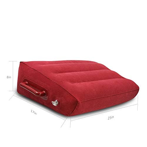 Wedge Shape Inflatable Pillow Portable Pack Sack with Handles Compressible Travel Pillow for Camping, Backpacking, Office, Road Trips, Home, Red