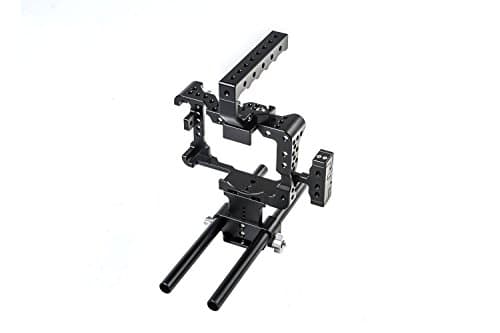 Motionnine M9GHCFS25 Cube Cage for Panasonic GH3/GH4 with Classic Handle, Rod Riser & 10" 15mm Rods (Silver)