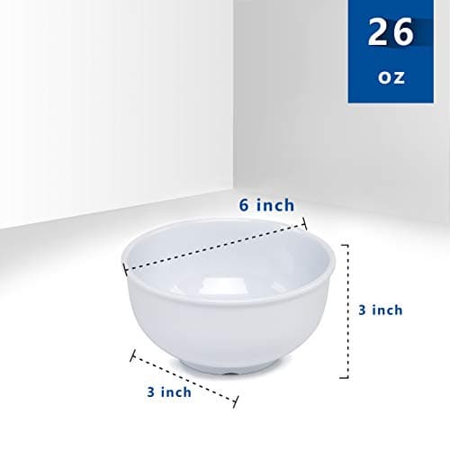 6piece Soup Bowls Set - 6 Inch Melamine Cereal Bowls for Indoor and Outdoor Use, 26oz, White, Unbreakable …