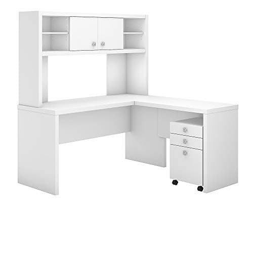 Bush Business Furniture Office by Kathy Ireland Echo L Shaped Desk Office Suite in Pure White