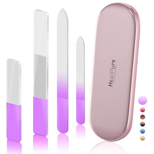 Glass Nail File and Shiner – 4PC Double Sided Etched Crystal Nail Buffer Files and Nano Nail Polishers, Professional Salon Manicure Tools Kit for Acrylic and Natural Nail, Perfect for Women & Girls