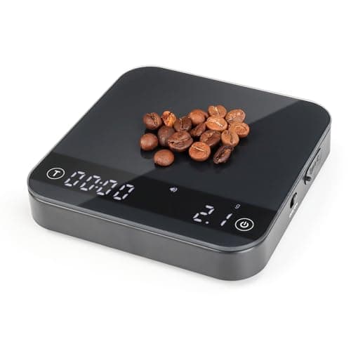 KitchenTour CaféMetric Coffee Scale with Timer 0.1g/2000g - Precision Scale for Espresso & Pour Over - Water Flow Speed Mode and Coffee Powder-to-Liquid Ratio Mode - Rechargeable, LCD Display