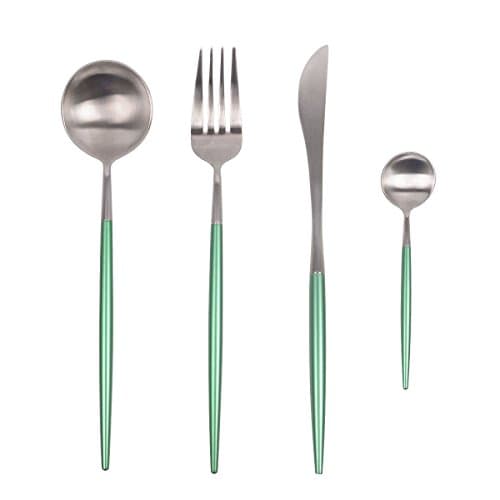 Richday Stainless Steel Flatware Set for Home Kitchen Restaurant Hotel (Green + Silver)