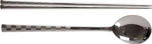 Korean Spoon and Stainless Steel Chopsticks Set Square Pattern; 1 Pair of Chopsticks and 1 Spoon