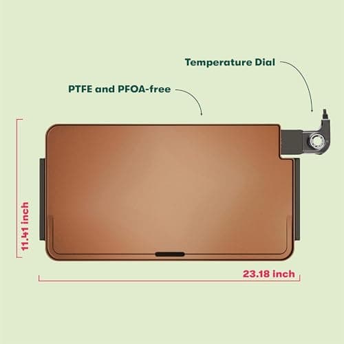 BELLA XL Electric Ceramic Titanium Griddle, Make 10 Eggs At Once, Healthy-Eco Non-stick Coating, Hassle-Free Clean Up, Large Submersible Cooking Surface, 12" x 22", Copper/Black