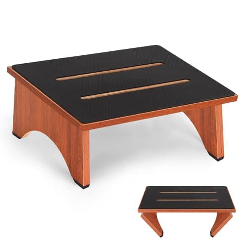 Step Stool Foldable, One Step Stool with Non-Slip Rubber Feet, Collapsible Wooden Step Stools for Adults Seniors, 450 LBS Portable Bed Steps for High Beds, Kitchen, Bedroom, Bathroom, RV, No Assemble