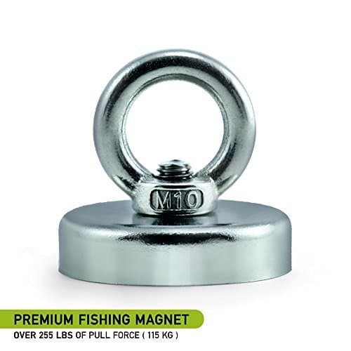 Powerful Fishing Magnet by Stronghold Magnets | 255 lbs - 2.36 inch Diameter | Super Strong Rare Earth Neodymium with Eyebolt | Superior Magnetics to Recover Lost Treasures