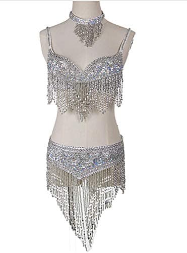 Women Belly Dance Clothes Eastern Style Adjustable 2pcs Costumes for Belly Dance Bra Costume with Necklace