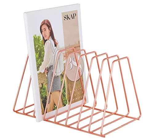 Superbpag File Organizer Copper Newspaper Magazine Holder Document File Stand Journals Magazine Rack for Home or Office, Rose Gold